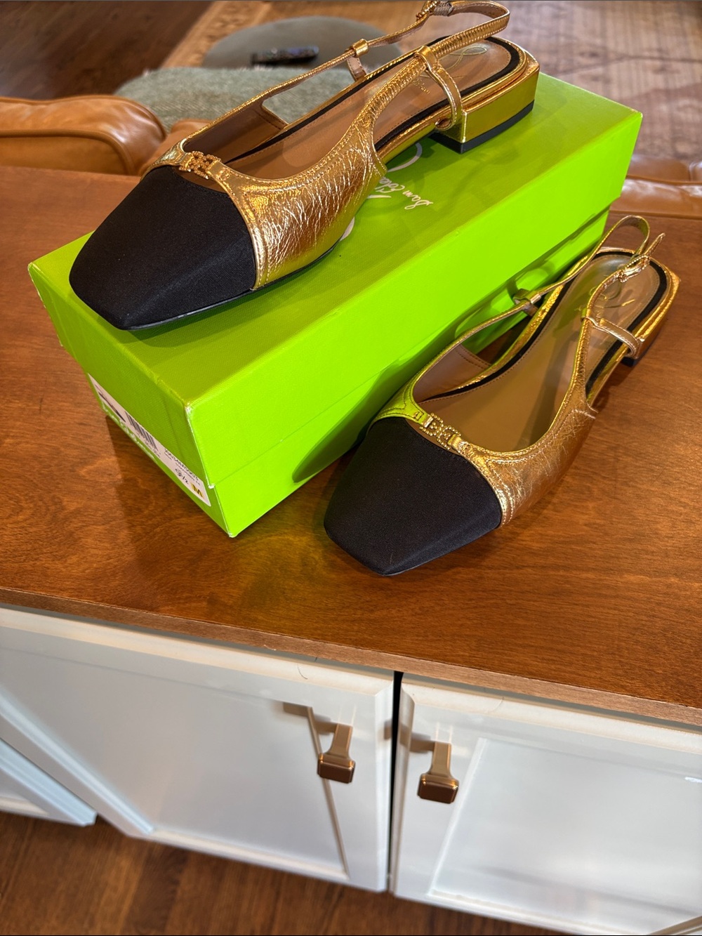 Sam Edelman Metallic Gold and Black Slingback Flats - Elegant Women's Shoes